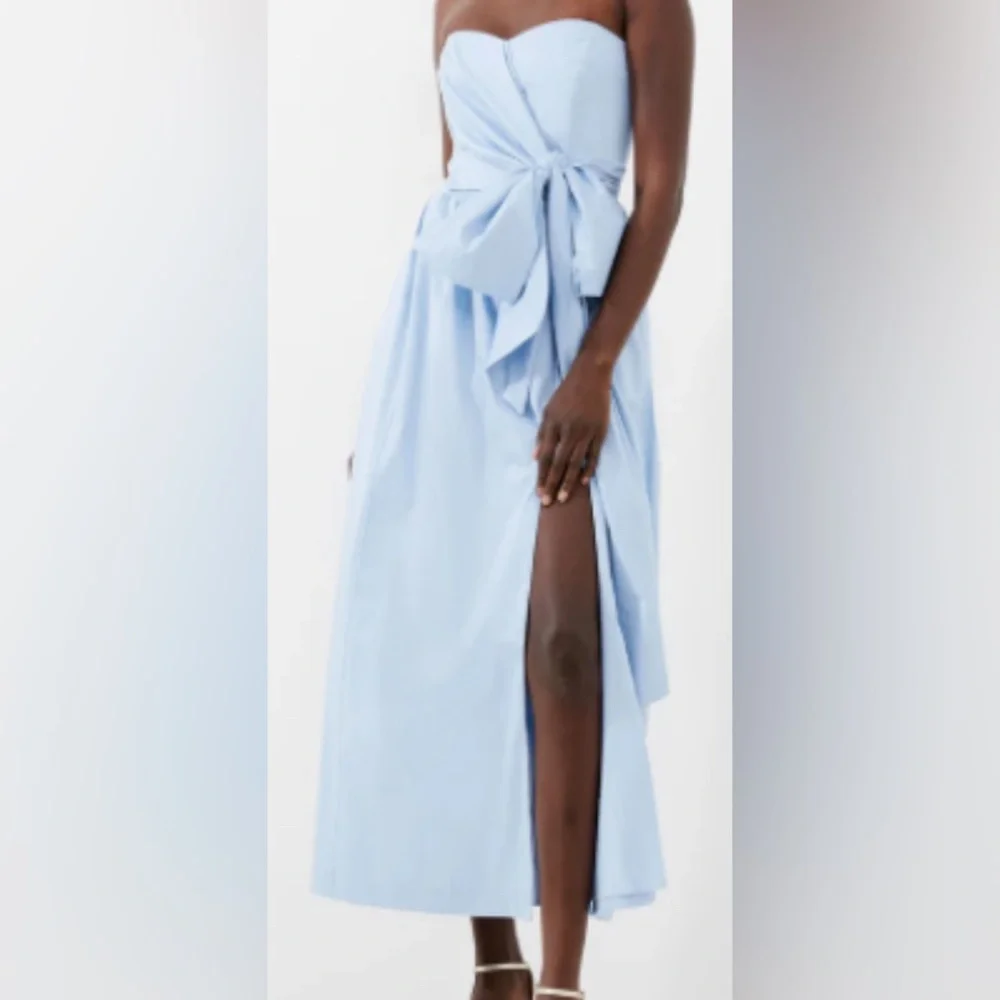 French Connection Sky Blue Strapless Reversible Waist Tie Midi Dress - Picture 1 of 9